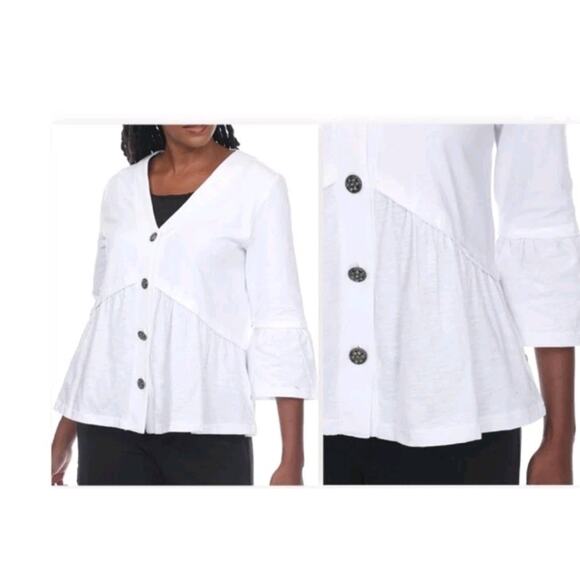 NEW Neon Buddha Entranced Jacket Top Plus Size 3X White 3/4 Sleeve Cotton V-neck - Picture 6 of 14